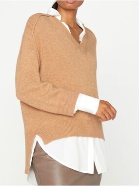 Brochu Walker The Looker Layered V-Neck Sweater in Tan size M